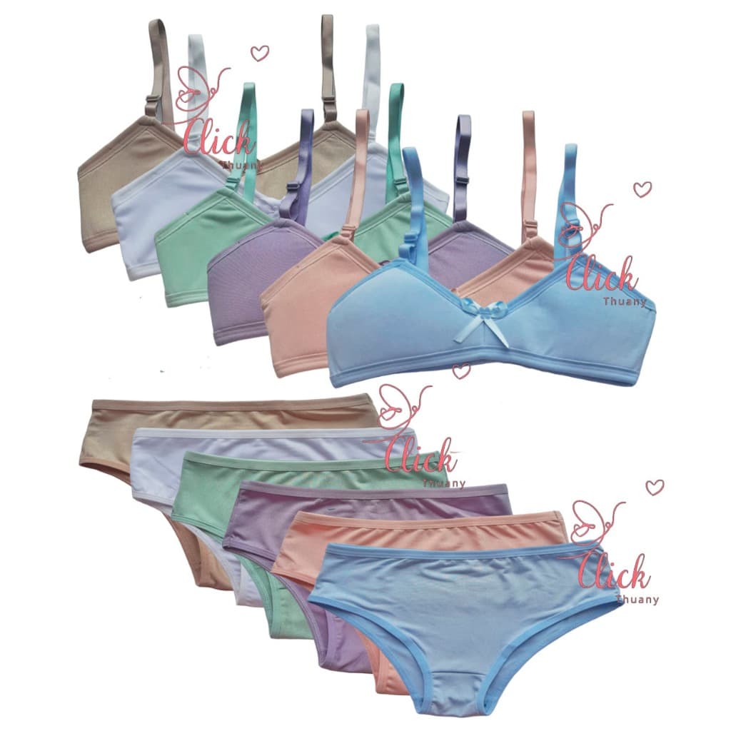 Kit 4 Conjuntos Sutia com espuma  sem bojo  e calçinha Menina Moça Infantil Liso
