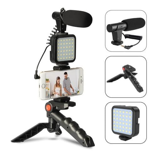 Kit Youtuber Tripe Vlog Live Suporte Celular Led com Microfone Fazer Vídeos