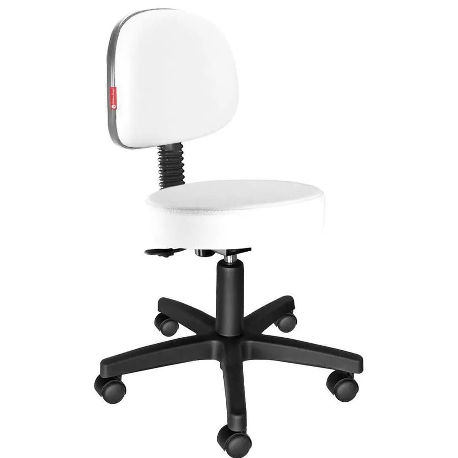 Cadeira Mocho C/ Encosto Giratório Estética Massagista e Tatuador, Branco direto da Fábrica