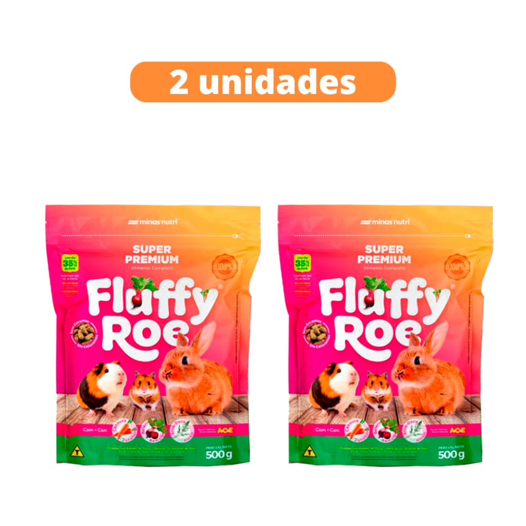 Kit C/ 2 Unidades Ração Para Coelhos e Roedores Fluffy Roe - 500g Super Premium Minas Nutri
