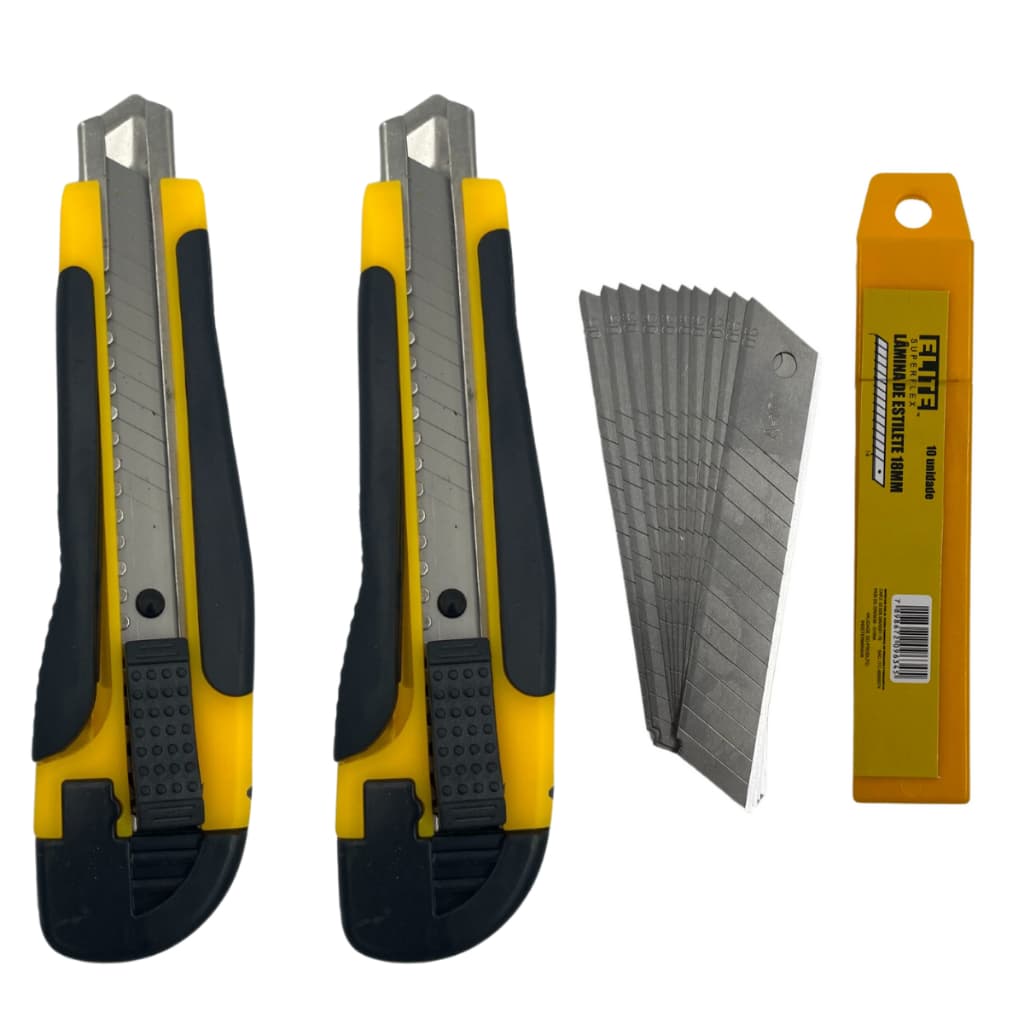 Kit 2 Estilete + 10 Lâminas de Estilete - Estilete Emborrachado 18mm