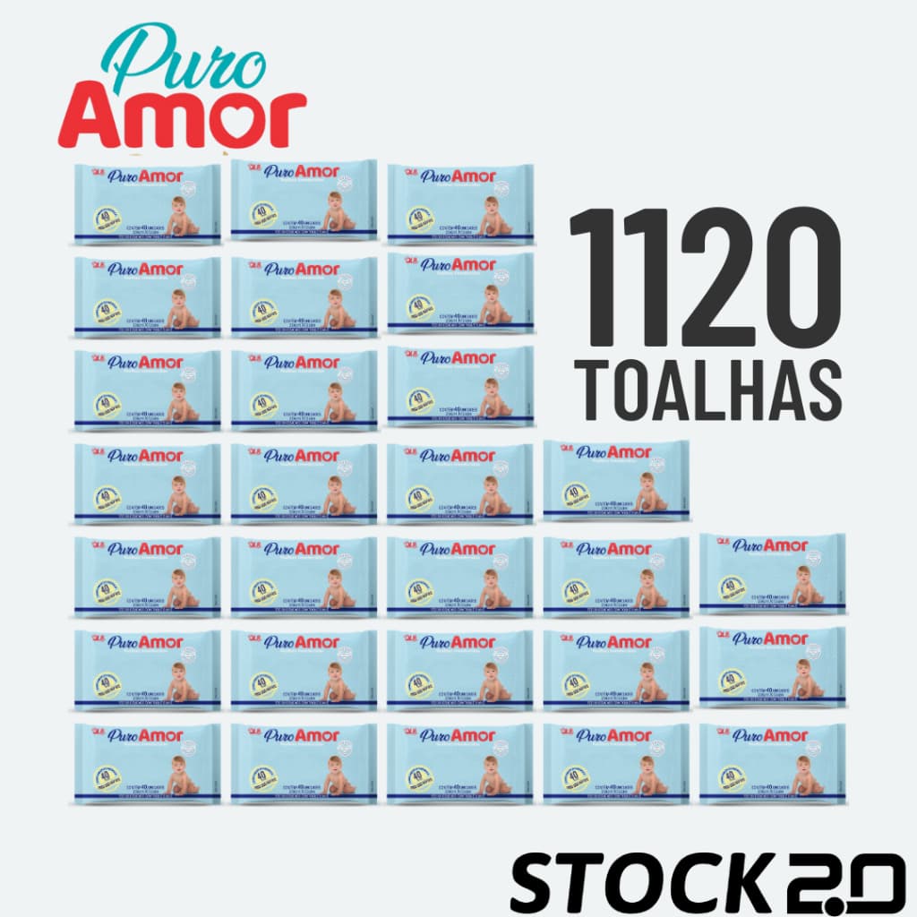 Caixa com 28 Lenços/Toalhas Umedecidas Puro Amor c/ 40 Unidades Cada – Econômico