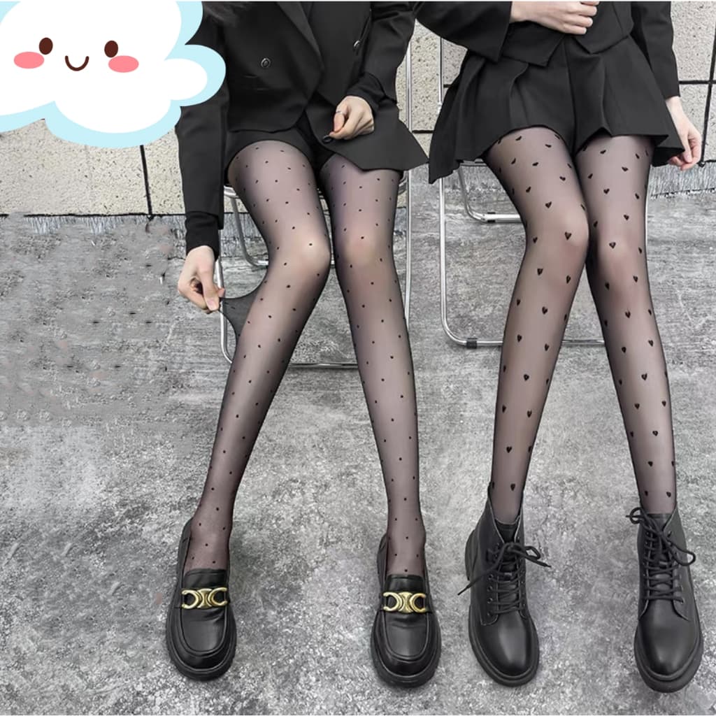 Meia Calça Fino ESTAMPA Bolinho e Coraçao Feminino Moda