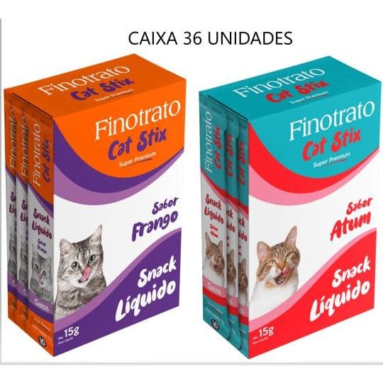Finotrato Cat Stix Frango ou Atum Gatos Sache - Caixa 6 Pacote 6 x 15g - 36 unidades
