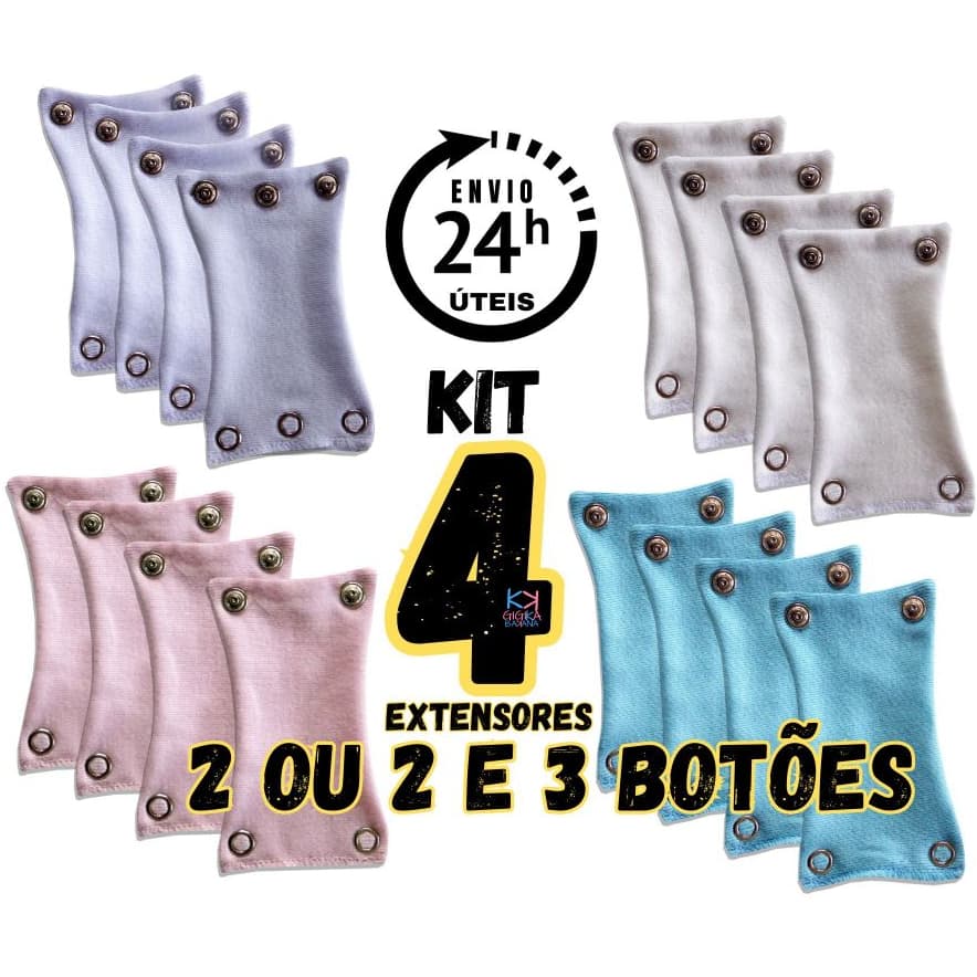 Kit 4 Extensores 2 e 3 Botões de Body de Bebê Cores 100% Algodão Prolongador Alongador de Bodie