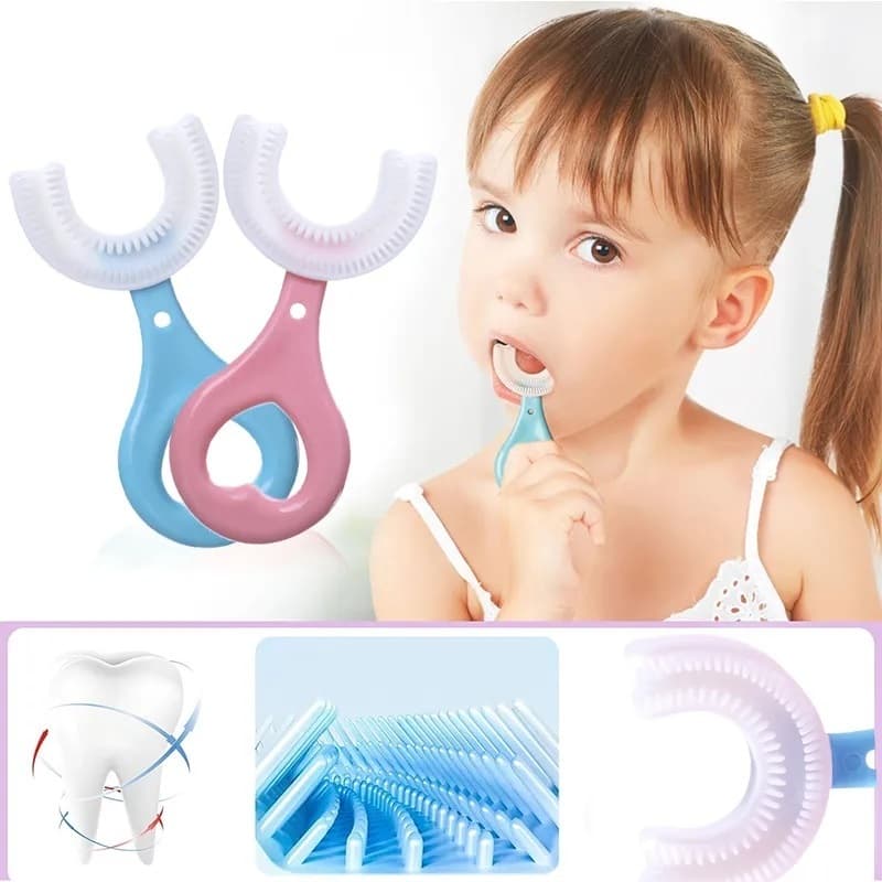 Escova de Dente Infantil 360 Graus Formato U Silicone Macio Bebê