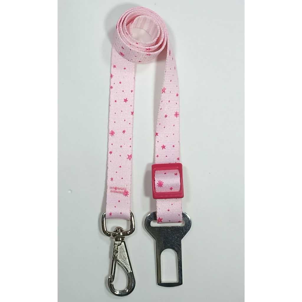 Cinto de segurança para cachorro rosa estrelinha