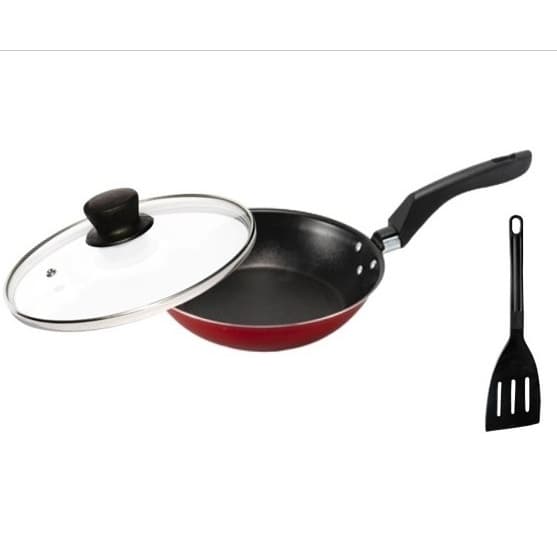 Frigideira de ovo antiaderente teflon pequena com tampa de vidro 16 cm cor vermelha e grafite