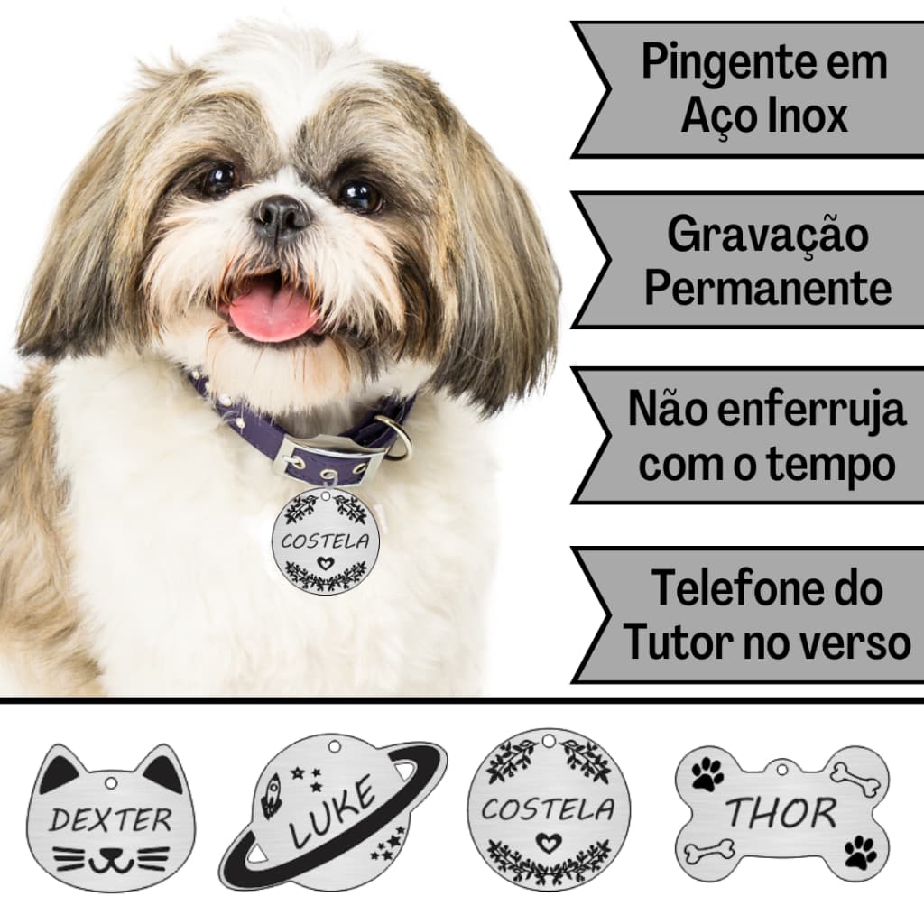 Plaquinha de identificação Pet Personalizado Cachorro Gato Pingente Com Nome