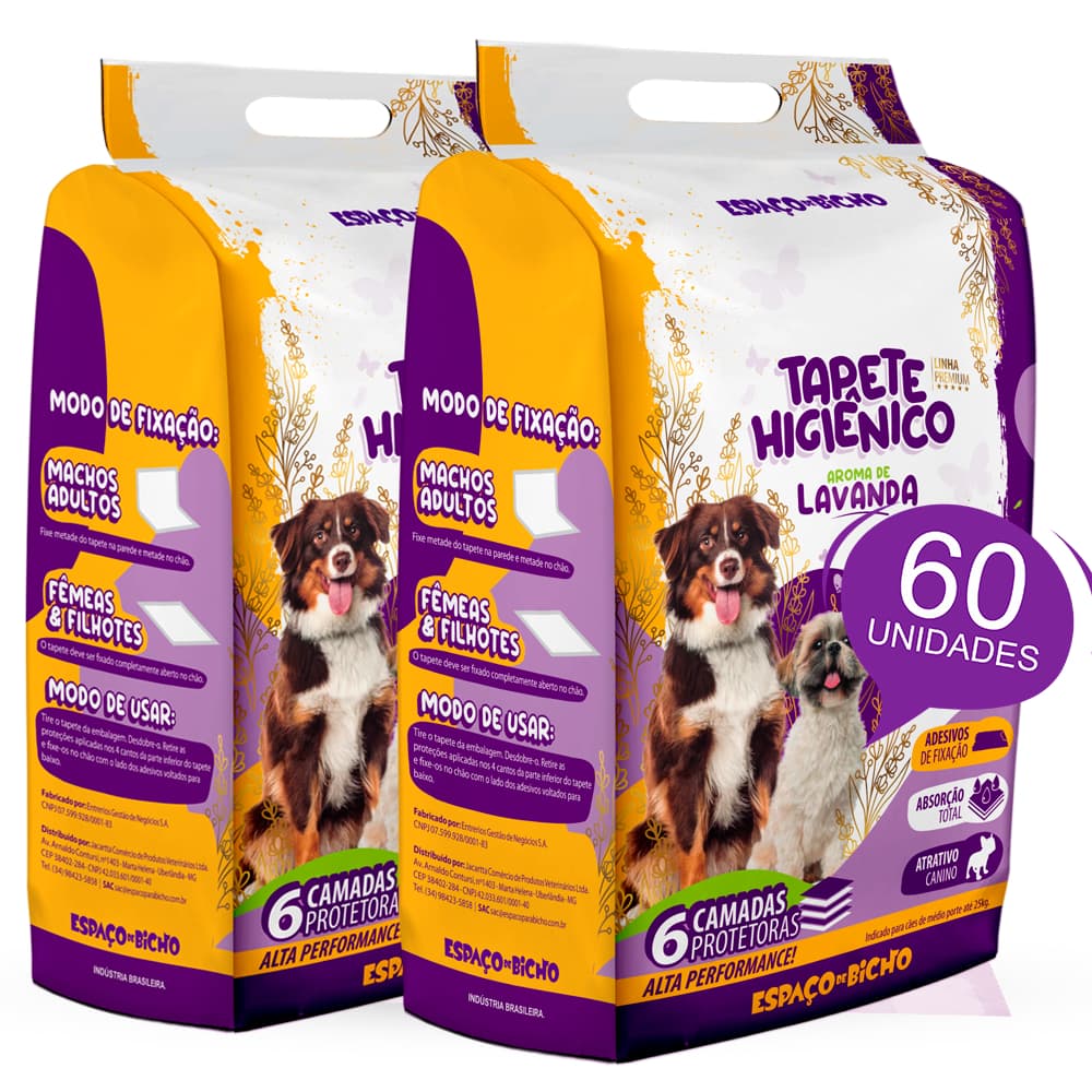 Promoção tapetes higiênicos Espaço De Bicho Lavanda 80x60 - com 60 unidades