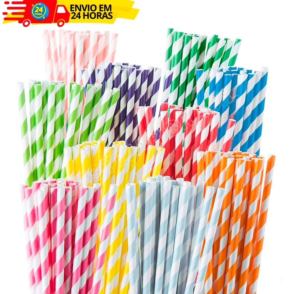 25 Canudos De Papel Listrado Para Festa, Drinks, E Topo De Bolos Resistente e Biodegradável