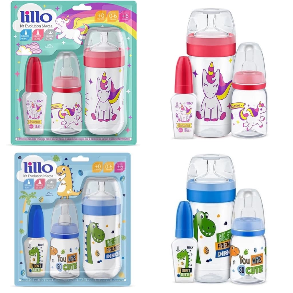 Kit 3 Mamadeiras Lillo Evolution Magia 50ml 120ml 300ml Antivazamento