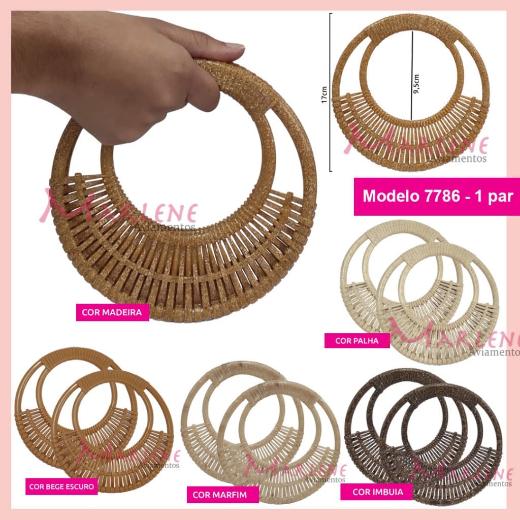 Alça redonda com trança resinada para bolsa de crochê e tricô 7786 com 1 par