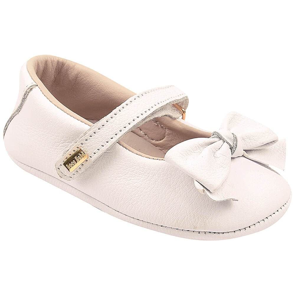 Sapatilha Boneca Menina Linha Batizado Doce Bebê Em Couro Sapato Batizado Com Enfeite De Laço Branca