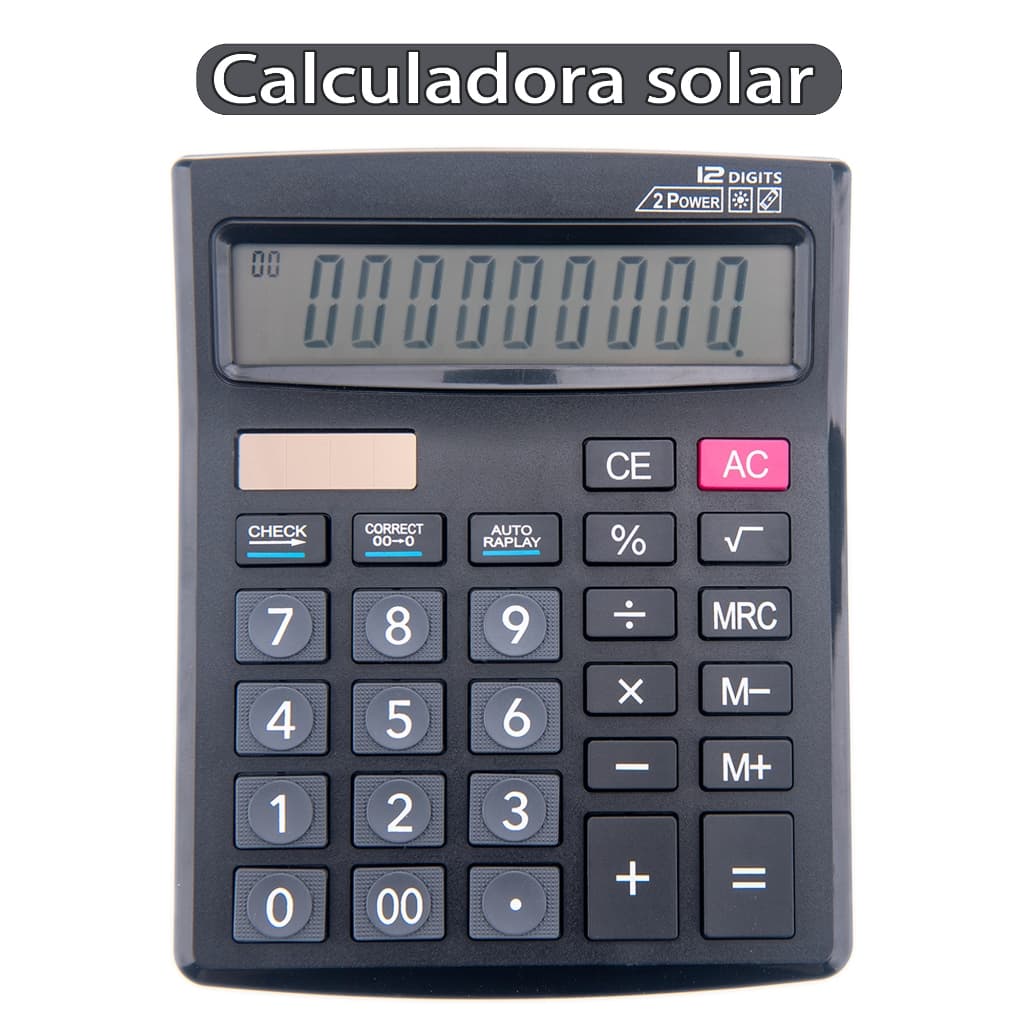 Calculadora Mesa Comercial Escritório Grande 12 Dígitos Solar e Pilha PRETO CCD9808