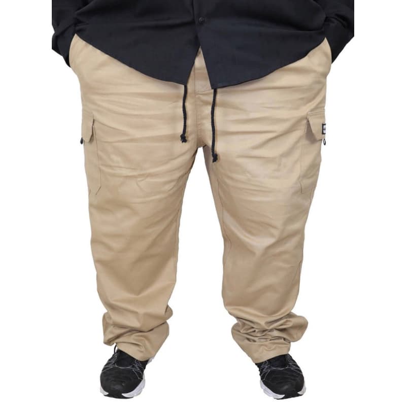 CALÇA CARGO PLUS SIZE BEGE CINTURA COM ELASTICO E CORDÃO TAMANHO GRANDE 48 AO 54 MODA MASCULINA STREETWEAR