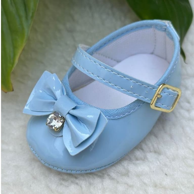 Sapatilha Bebê tipo Boneca Azul com laço de verniz e Strass direto da fábrica – Sapatinho de bebê