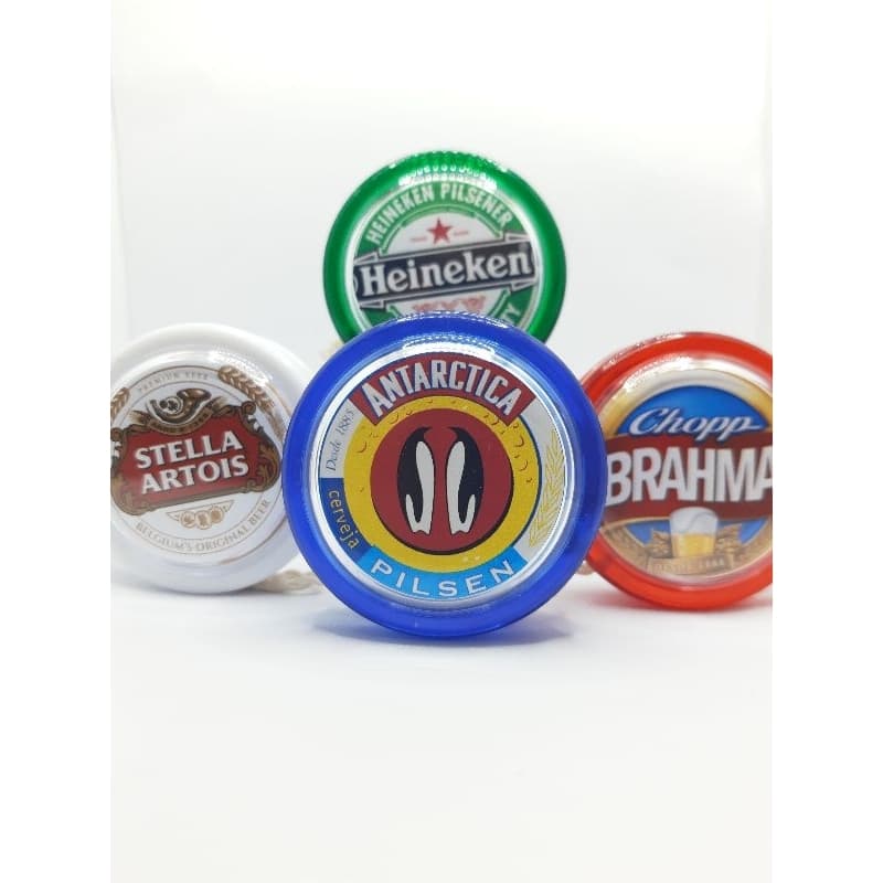 Kit Com 4 Yoyos de Eixo Fixo de Madeira (ioiô,yo-yo) Profissional Brahmeiros Cervejeiros Sprite Retrô Coleção Nova YOYOBRASIL Personalizado + 6 Cordas