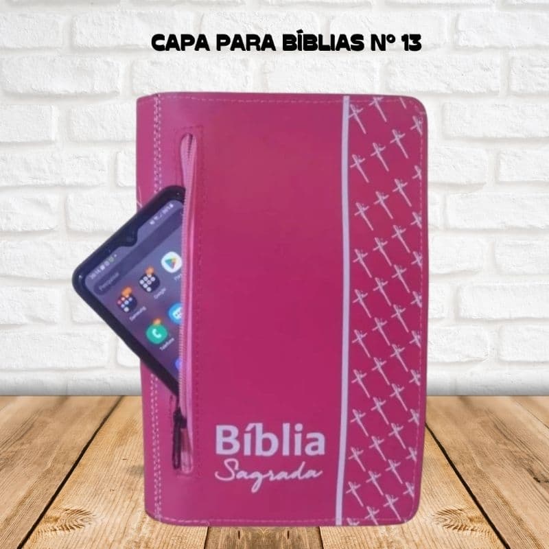 Capa Para Bíblias N° 13 C/ Zíper e bolso Externo Cor rosa/ Porta Bíblia Livros
