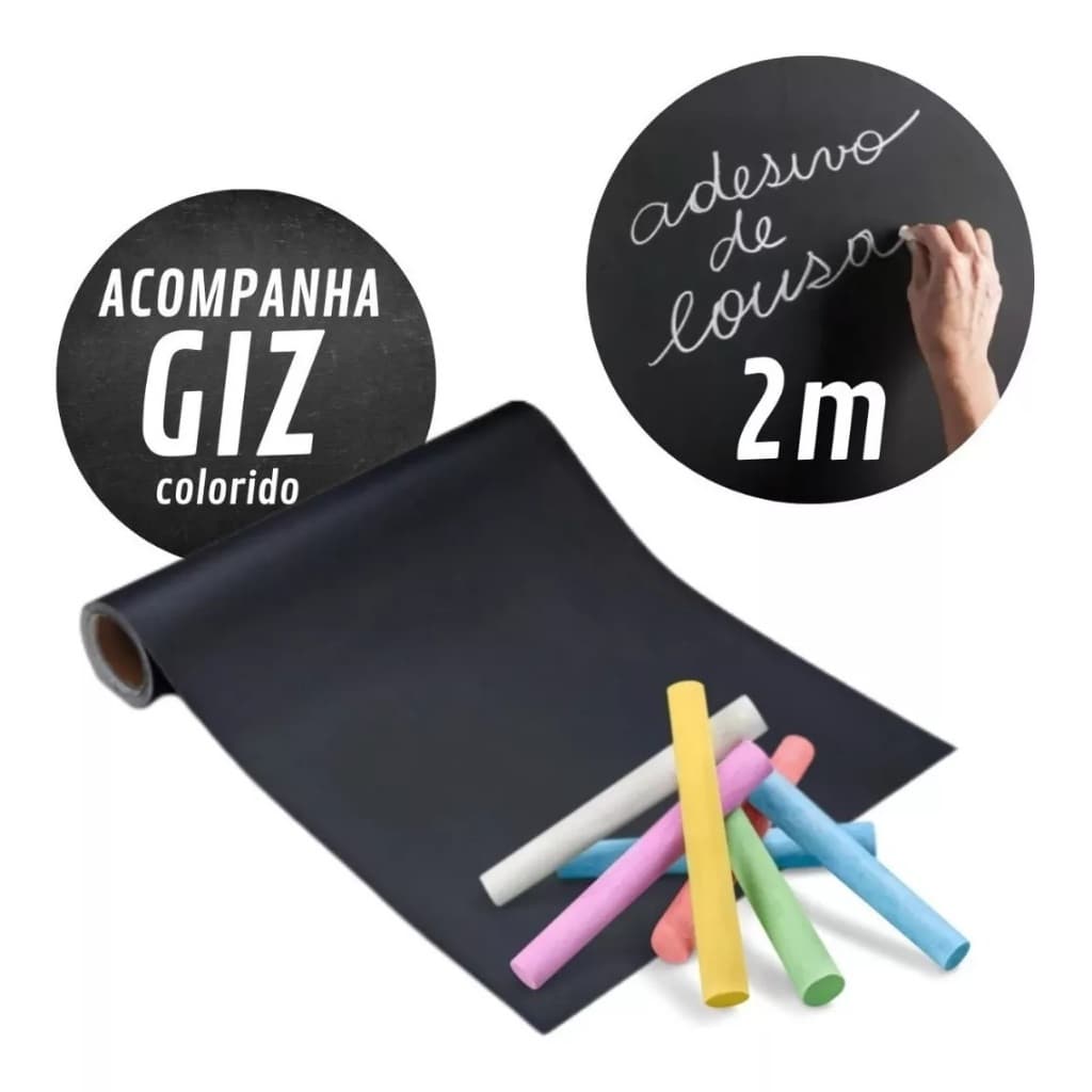 Papel Adesivo De Parede Lousa Quadro Negro Preto Fosco 2 metros Com Giz