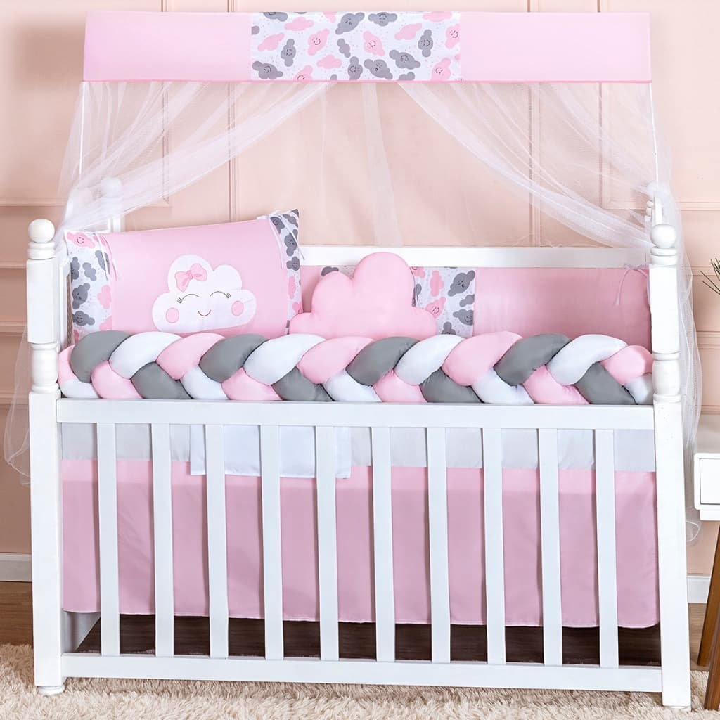 Kit Berço Nuvem Rosa Menina slim 11 Peças Completo Padrão Americano