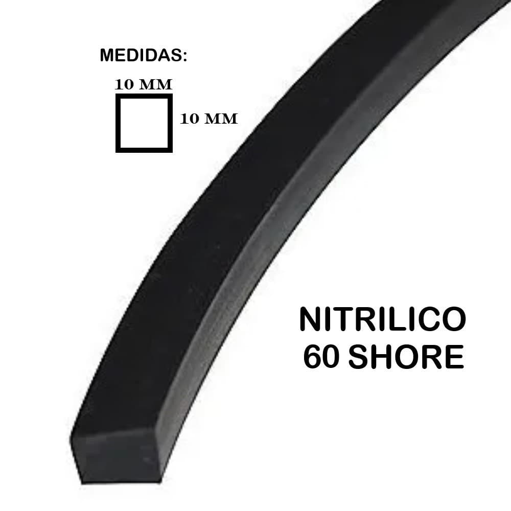 Cordão Borracha Quadrado Vedação 10mmx10mm Nitrílico 2metros