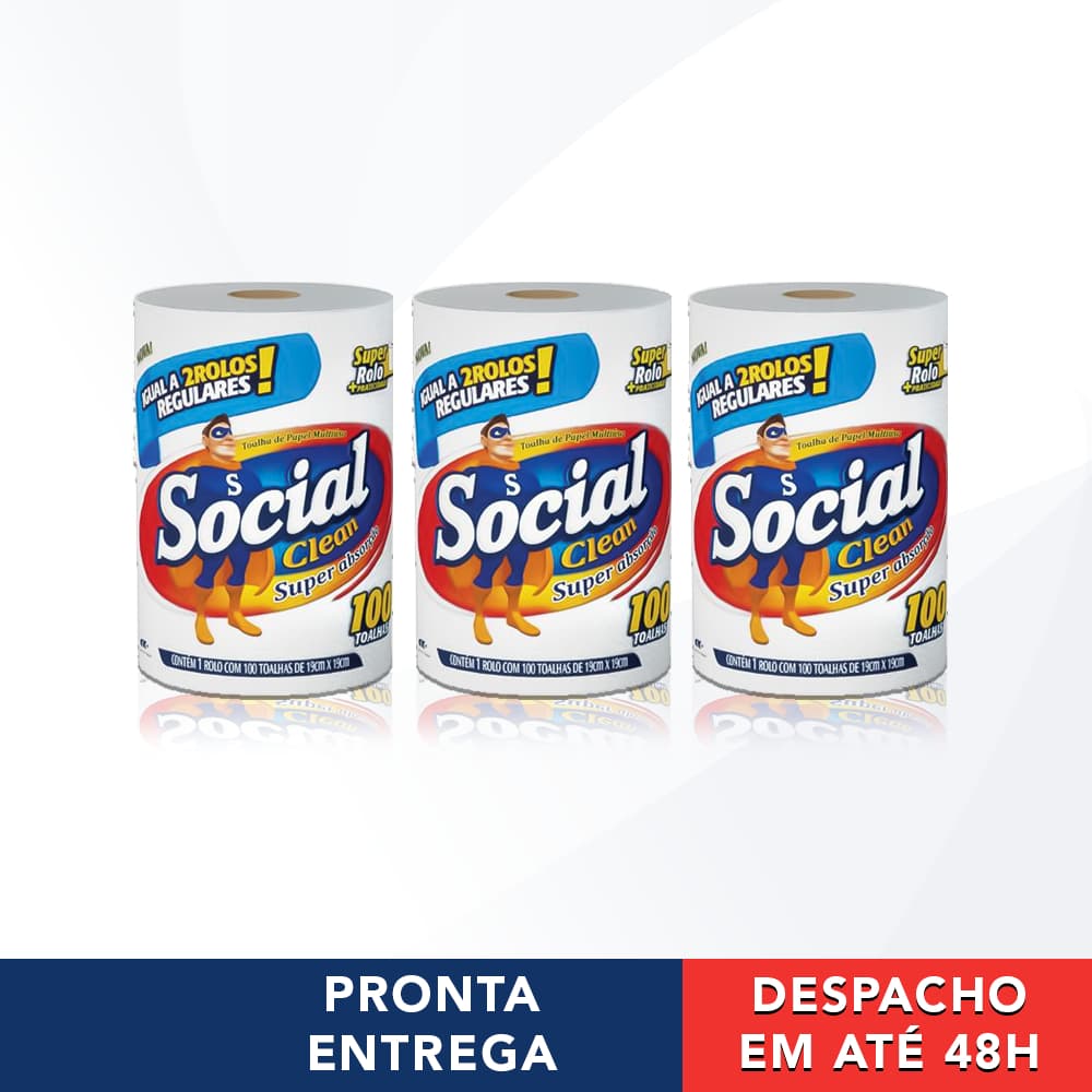 Kit 3 Papel Toalha Rolo Grande 100 Folhas Branco Para Cozinha - Social Clean