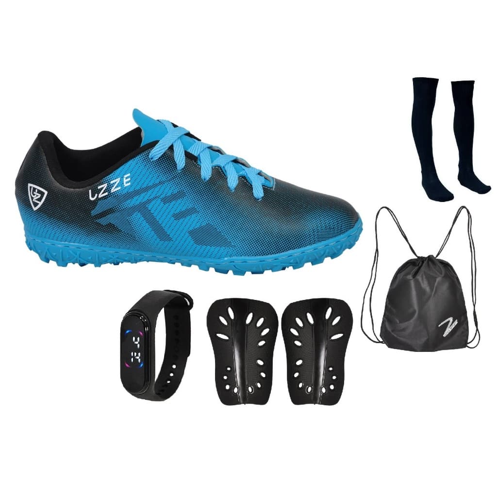 Chuteira Society Nova UZ Adulto Infantil Com Relógio Meião Mochila Caneleira