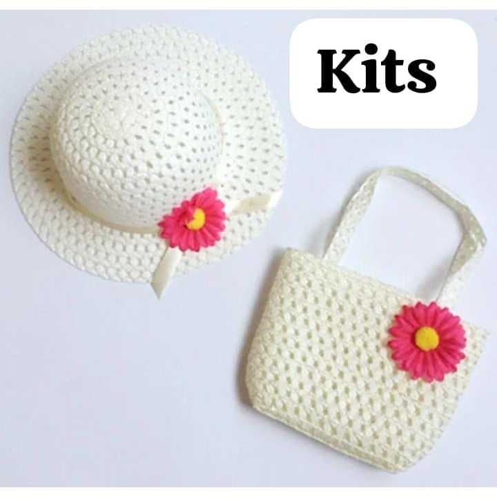 Kit Chapéu + Bolsinha Conjunto de Praia Infantil Moda Verão Praia