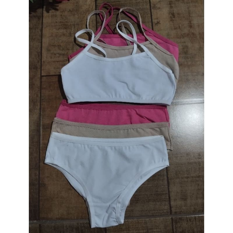 kit 3 conjunto infantil juvenil pre adolescente menina top e calcinha cotton algodão