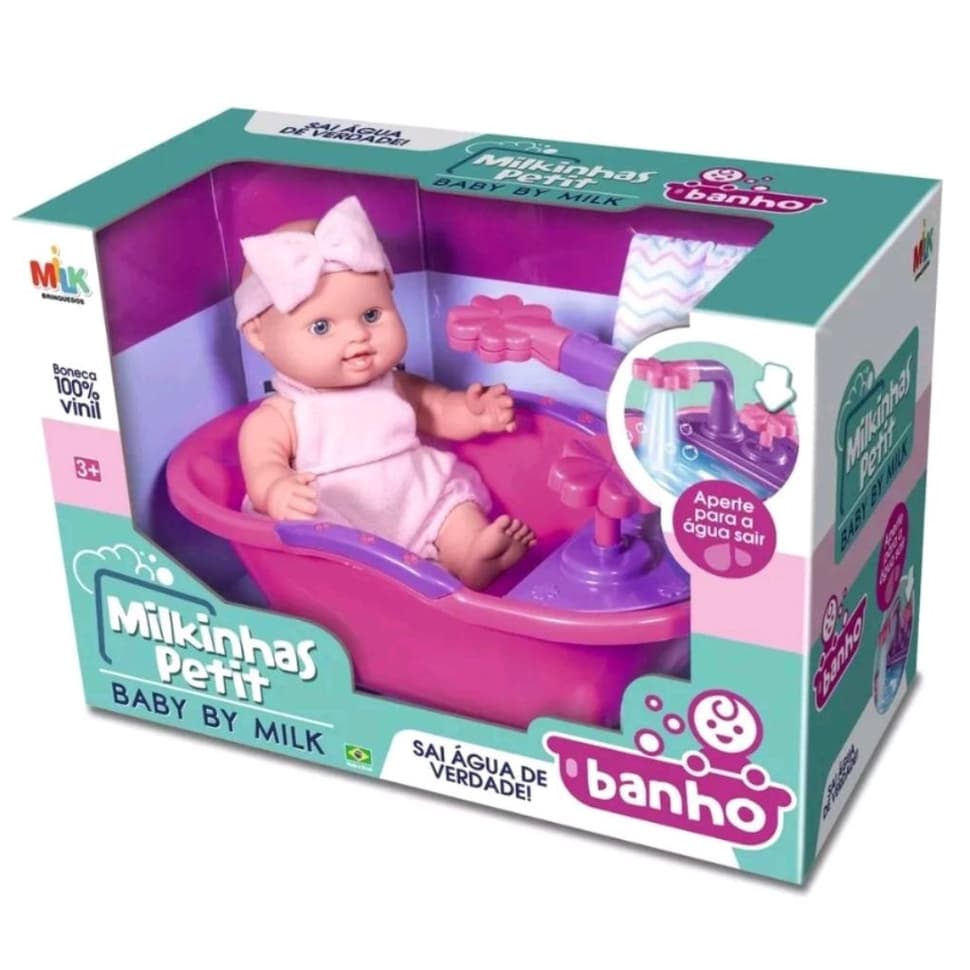 Boneca Bebê Milkinhas Petit Banho Com Banheira - Envio Imediato -