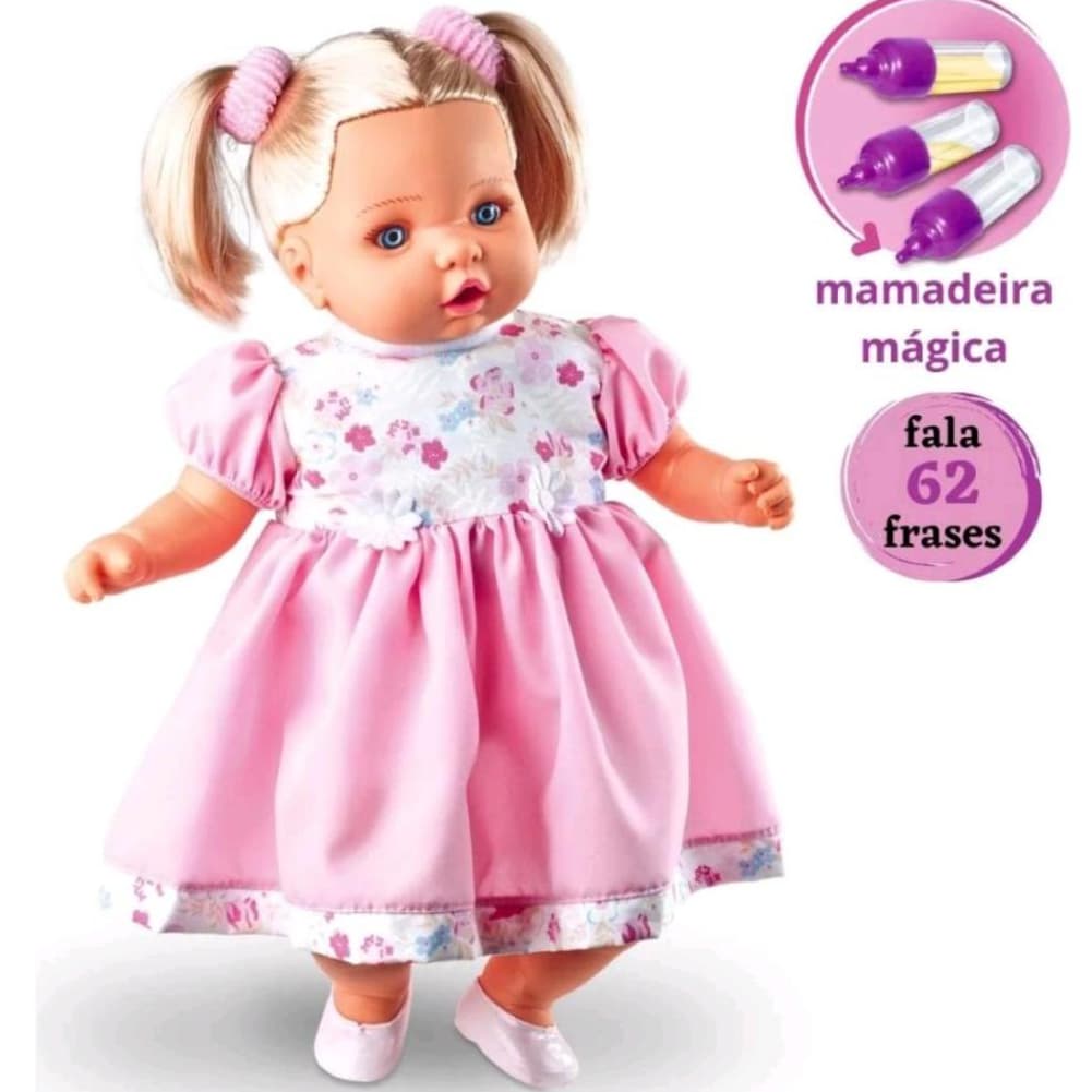Boneca Angelina Loira Fala 62 Frases + Mamadeira Mágica Brinquedo Menina - Envio Imediato -