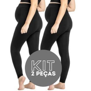 Kit 2 Calças Legging Gestante Grávida Confortável Cós Alta Maternidade Gestação