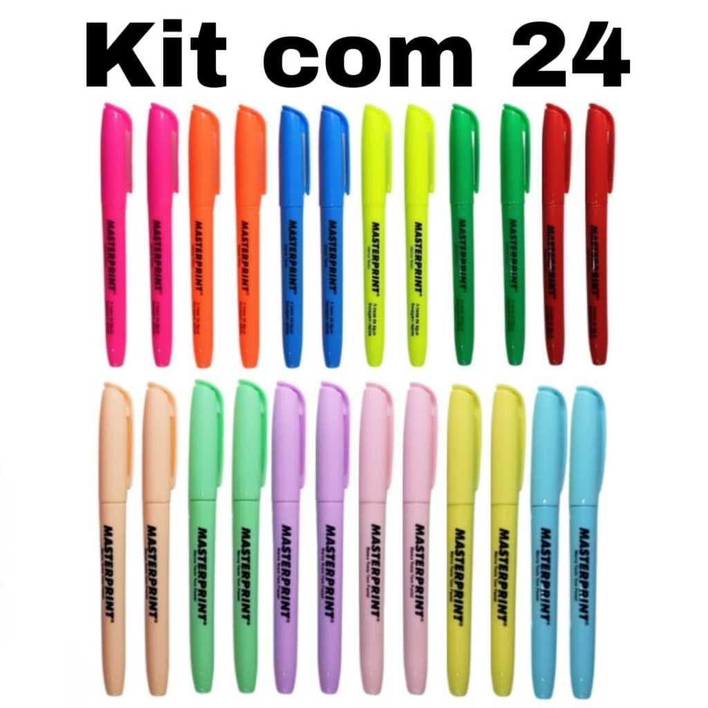 Kit 24 Marca Texto (12 Neon + 12 pastel) Masterprint