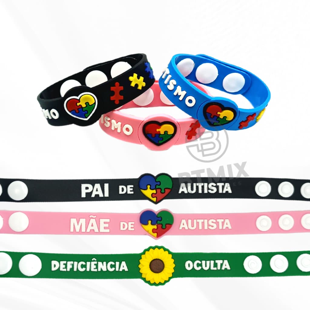 Pulseira Autismo Mãe e Pai de Autista Girassol Infantil  e Adulto Silicone Pulseira Deficiência Oculta