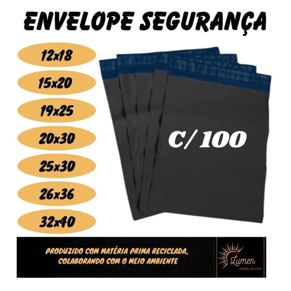 Kit 100 Envelope de Segurança Plástico Preto 12x18 / 15x20 / 19x25 / 20x30 / 25x30 /  26x36 / 30x60 / 32x40  / 37x50