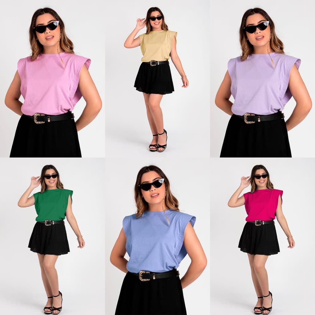 Regata Feminina Ampla com Pespontos e Cava Lateral 100 Algodão Modelagem Soltinha - Moda Blogueirinha