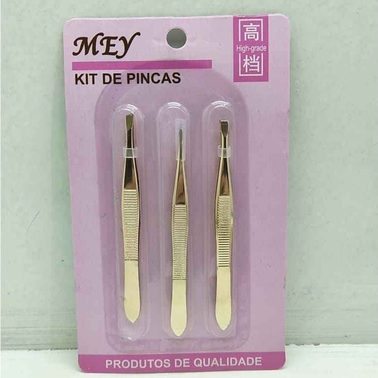 kit 3 Pinça Profissional Em Aço Inoxidável Para Sobrancelha  Remoção De Pelos  Sobrancelha