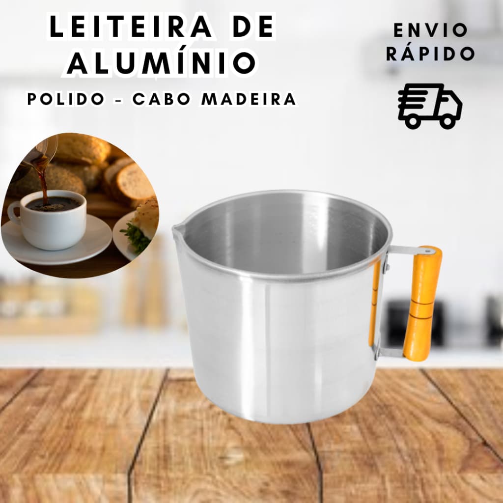 Canecão leiteira polido cabo de madeira - Canecão orla quadrada