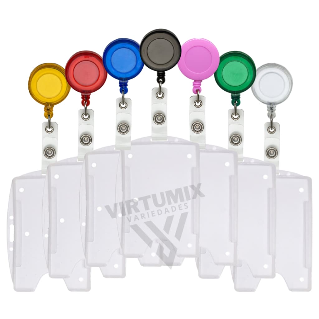 Porta Cracha Retrátil Roller + Porta Crachá Transparente Horizontal e Vertical