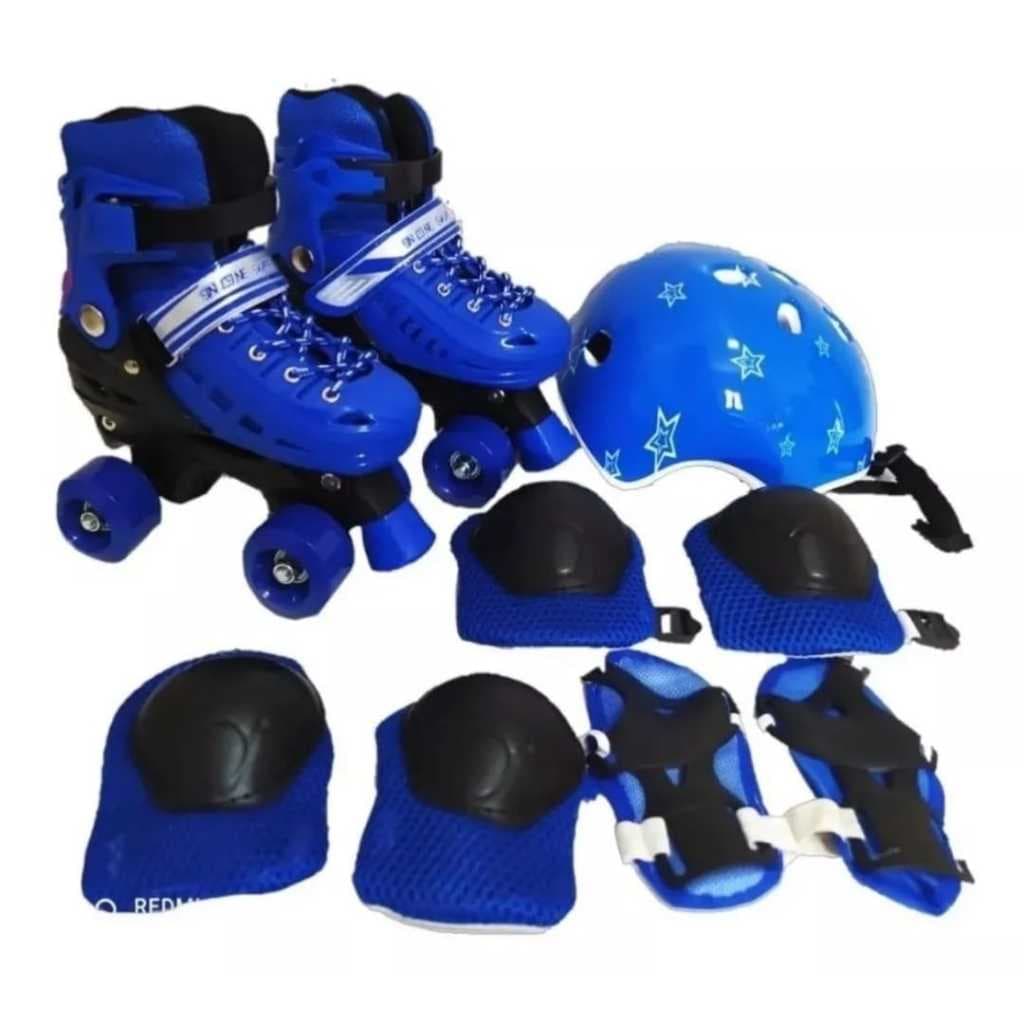 Patins Infantil Quad Azul E Rosa Regulável 29-32, 33-36 Com Kit Proteção B12
