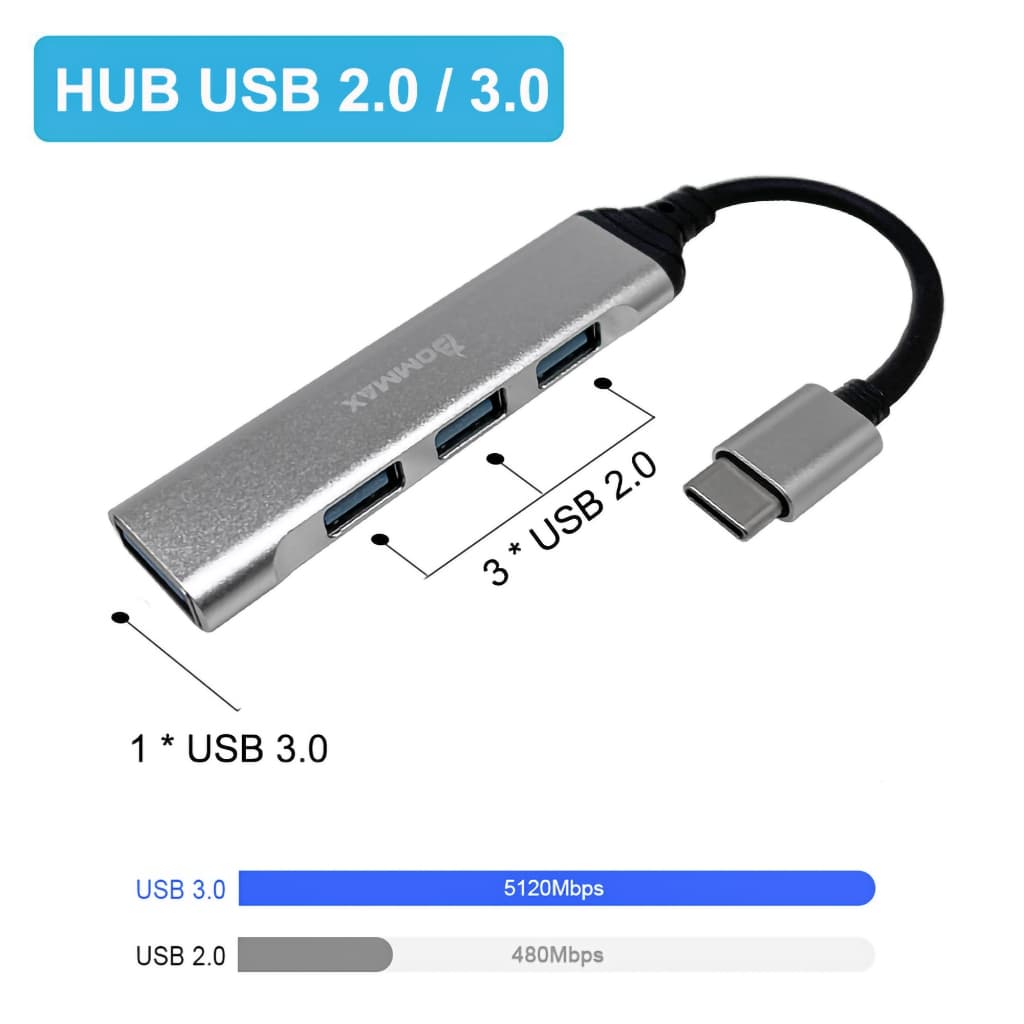 Hub Adaptador Usb Tipo C p/ 4 saídas Usb A - A058