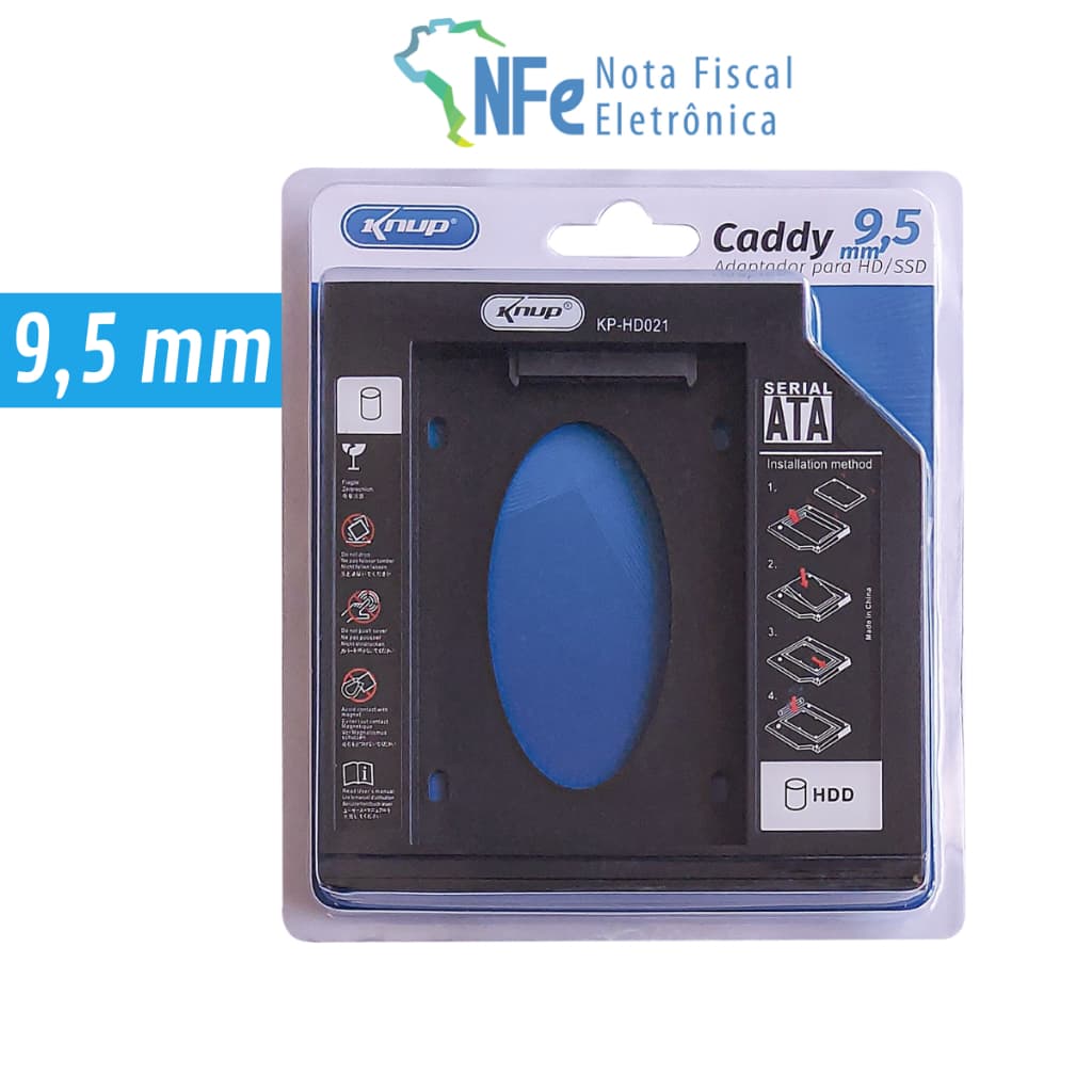 Adaptador Caddy 9,5mm para HD e SSD Sata Case Gaveta DVD Notebook