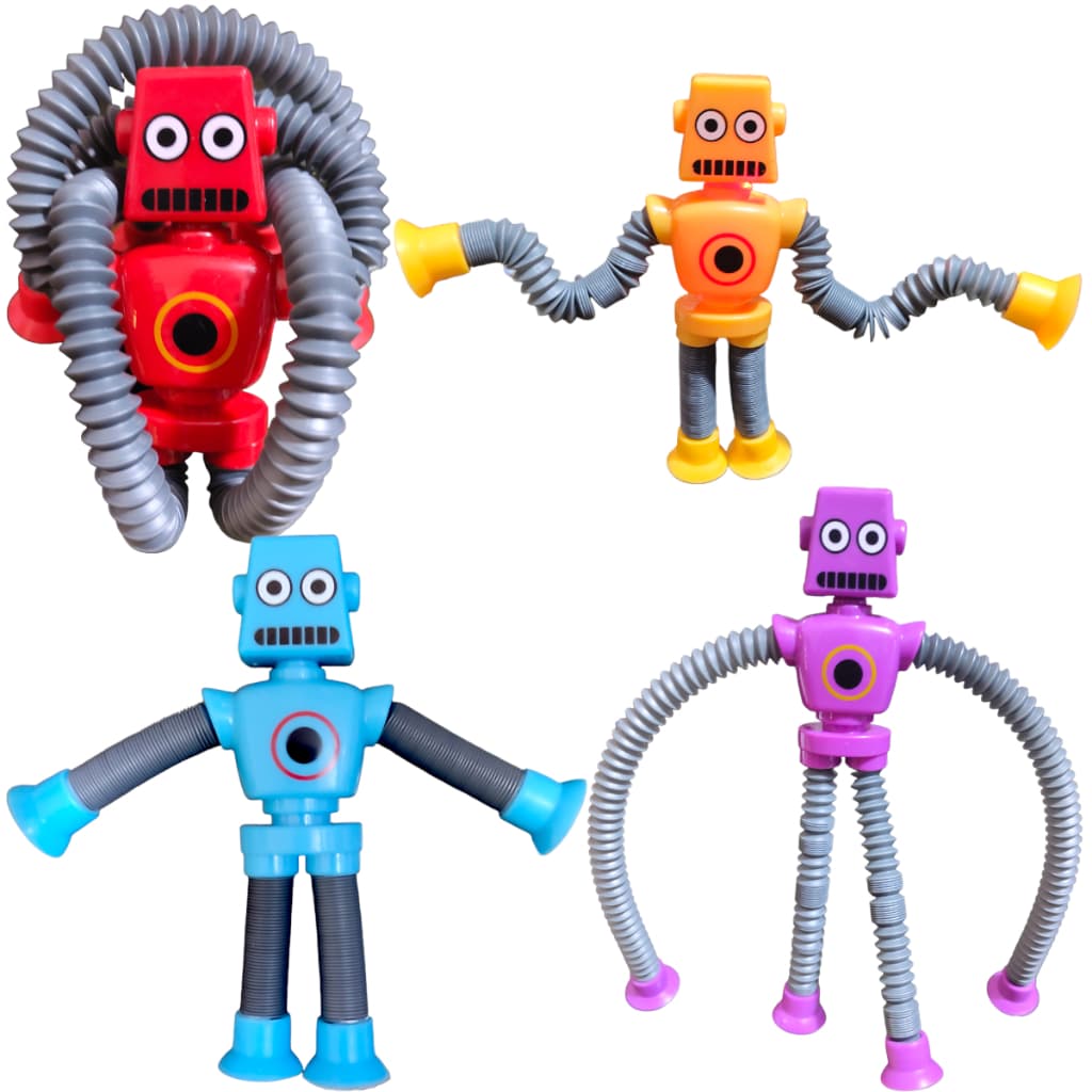 Brinquedo Tube Pop It Anti estresse Estica Gruda e Faz Pose Com Led Boneco Robô Girafa Macaco Frango LED Montessori
