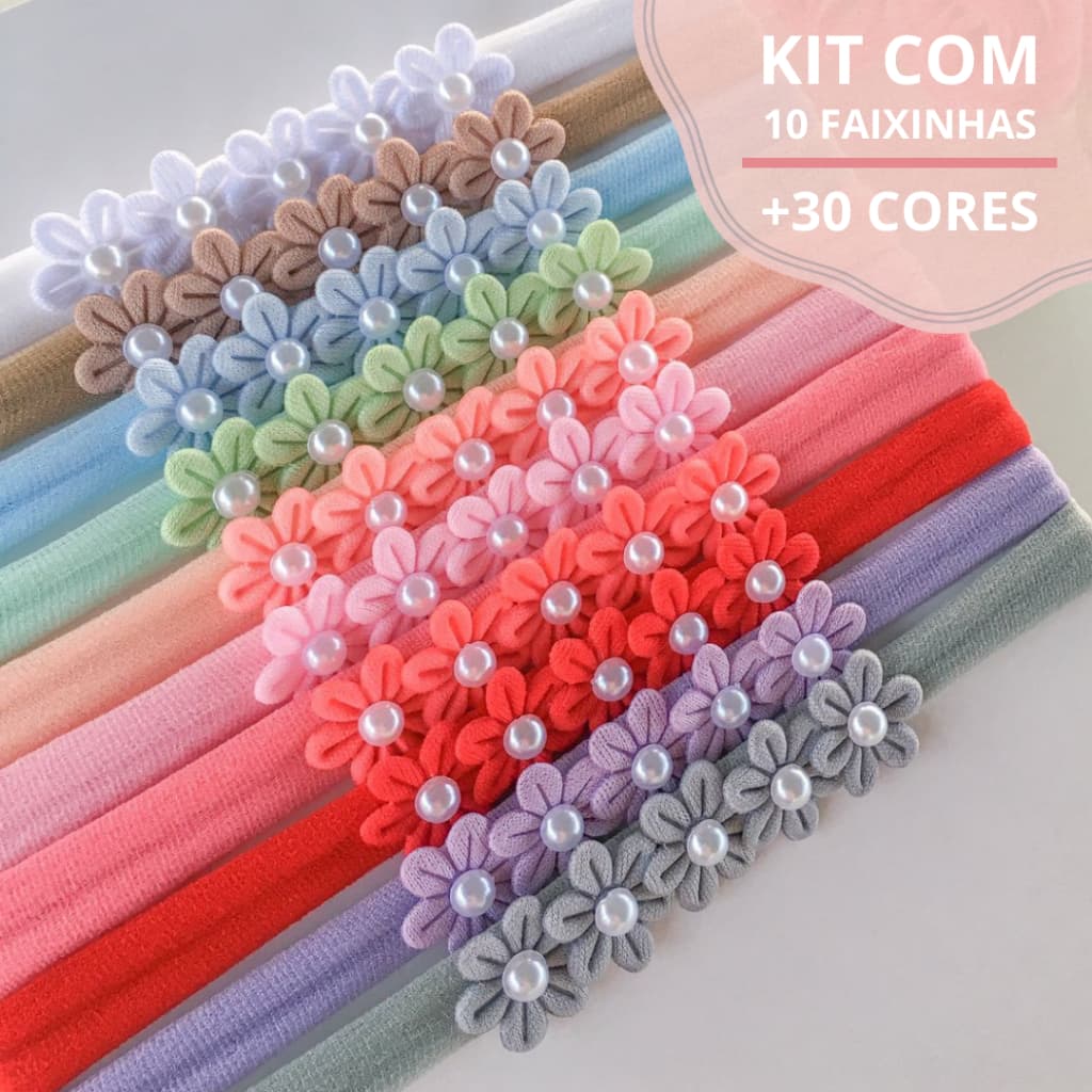 Kit com 10 faixinhas florzinhas lacinhos para bebês rn tiara laços infantil 0 a 18 meses