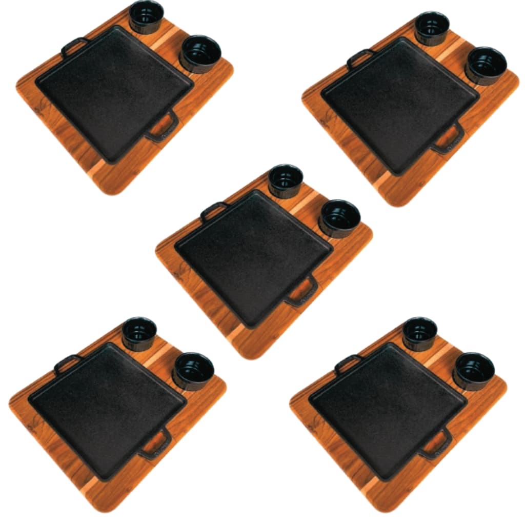 5 Tábuas Churrasco Com Chapa Ferro Fundido E Ramequim