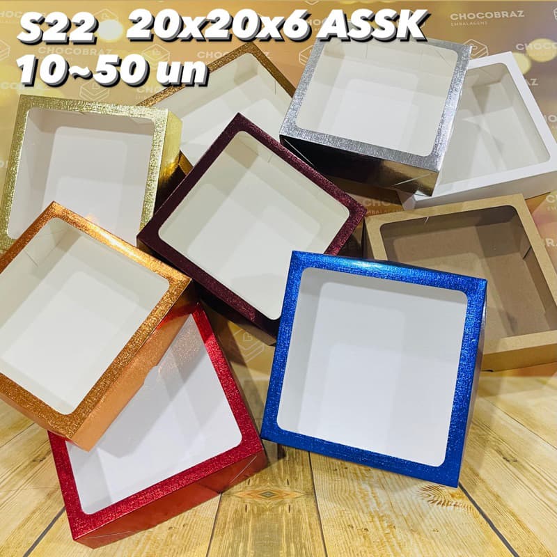 KIT 10~50 CAIXA CORES COM VISOR S22  20X20X6CM COM TEXTURA LAMINADA  ASSK//