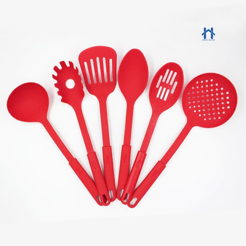 Conjunto 6 Utensilios com Gancho de Cozinha de Nylon Colher Concha Escumadeira Espátula Pegadores