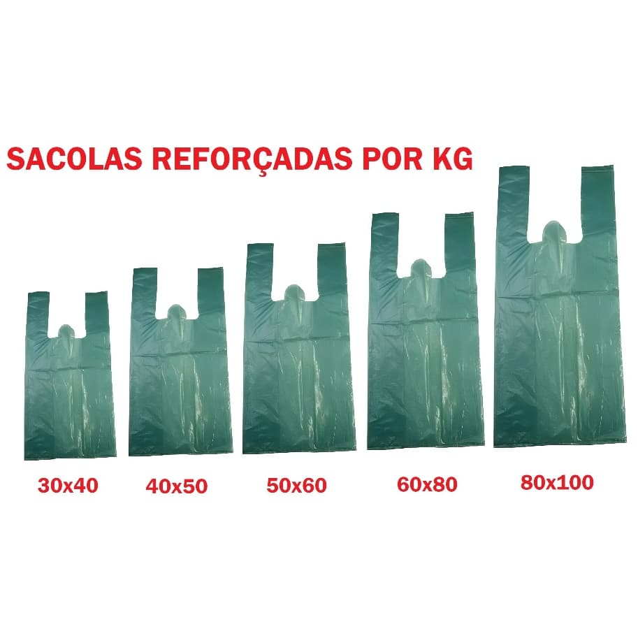 Sacolas plásticas reforçadas KG reciclada vários tamanhos hortifruti