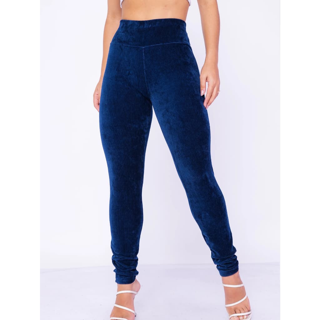 Calça Feminina Legging Leg Veludo Cotelê com Bolso Cintura Alta